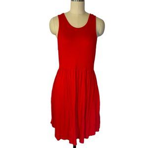 Longyuan Red Tank Dress Sundress Sleeveless Knit Stretch Pockets sz M NWT!